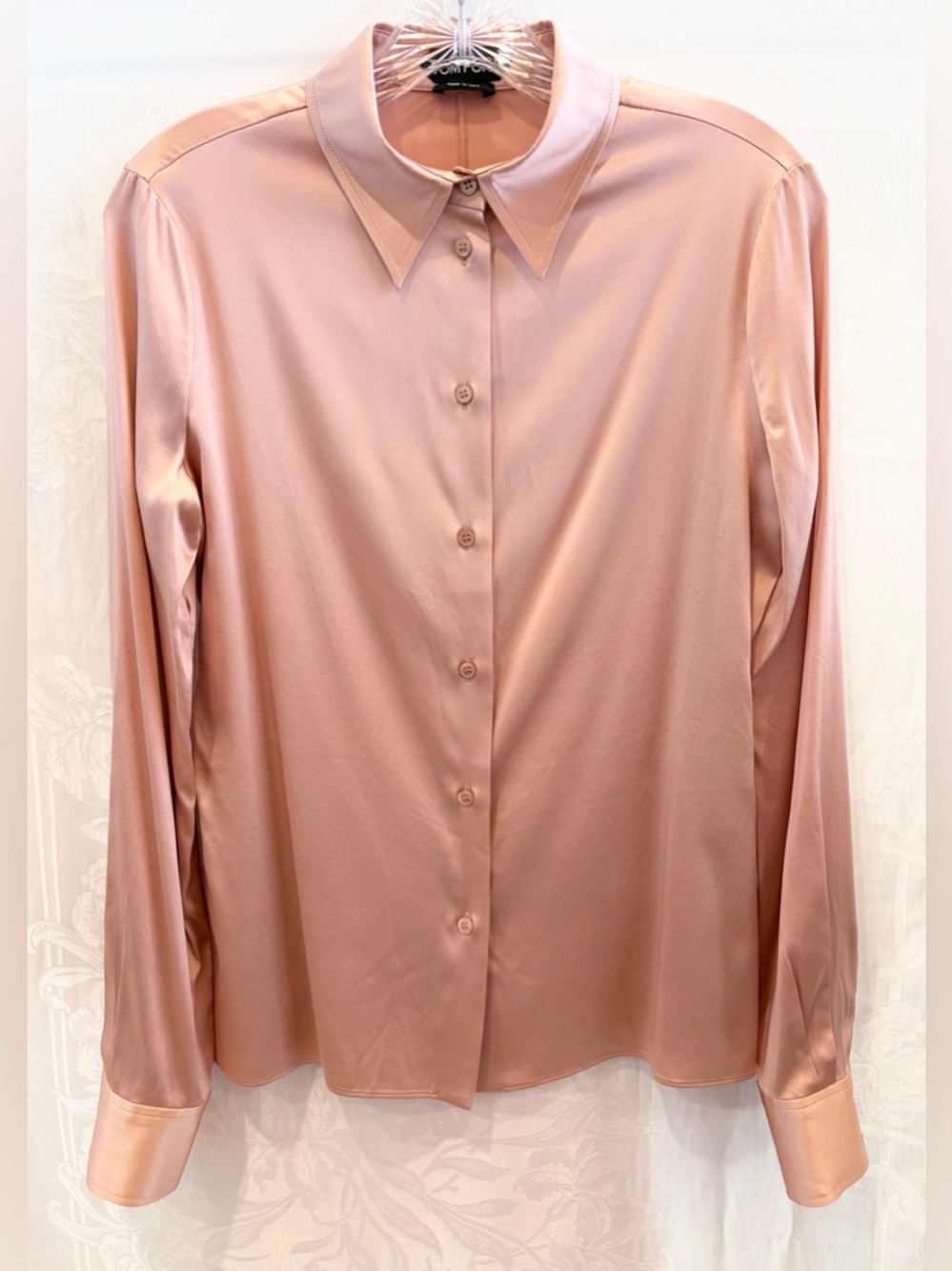 TOM FORD Blush Pink Stretch Silk Button Up Blouse Shirt 38 4 S $1200